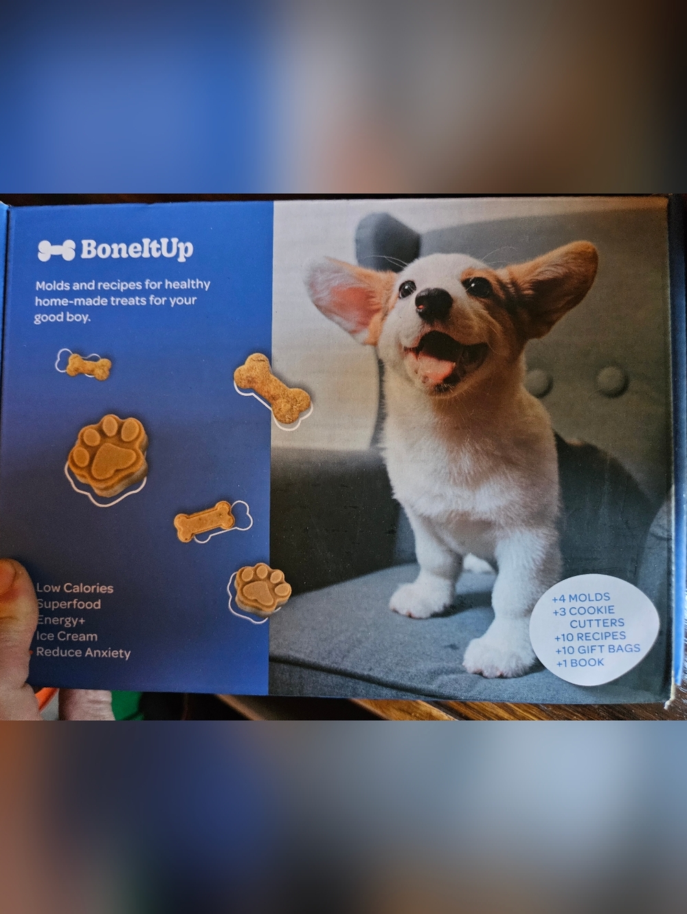 BoneItUp Dog Treat Recipe Kit — Blue Packaging with Colorful Recipe Cards